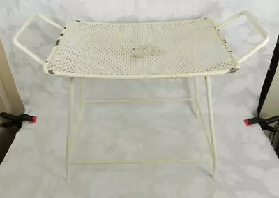 Vtg White Metal Ottoman Stool Mesh Seat Bench MCM Salterini Style WEAR • $35.99