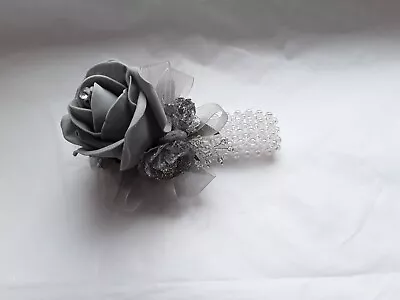 Prom/Wedding Grey   & Silver  Wrist Corsage  Glitter/sparkle Crystal Bracelet • £7.75