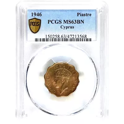 1946 Cyprus 1 Piastre PCGS MS 63 • $109