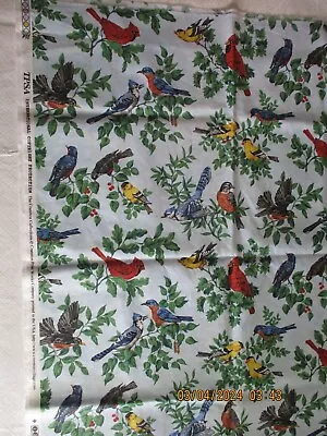 Vintage Song Birds Fabric VIP Cranston Print Works Collections 26 Inch X 42 In • $5.50