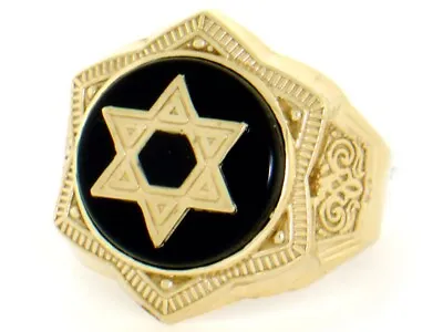 10k Or 14k Solid Gold Onyx Star Of David Enamel Mens Ring • $334.99