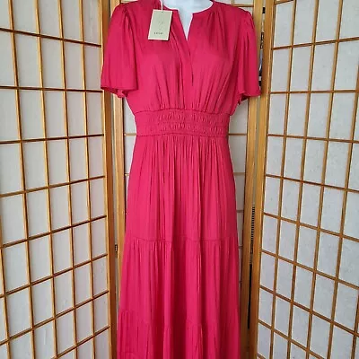 Nwt Womens Joie Pink Silky Polyester Short Sleeves Fit & Flare Maxi Dress Small  • $54.99