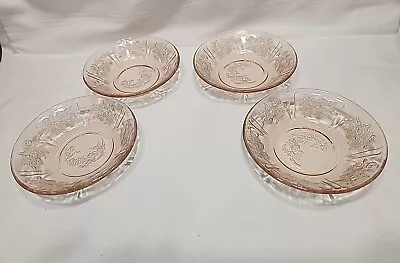 (4) Vintage  Depression Glass Sharon Cabbage Rose Pink Berry Dessert Bowl 5   • $12.95