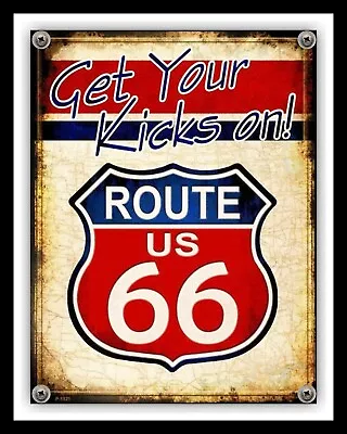 Get Your Kicks On Route 66 Motorcycle Motorbike Biker Metal Plaque Tin Sign 2374 • £4.99