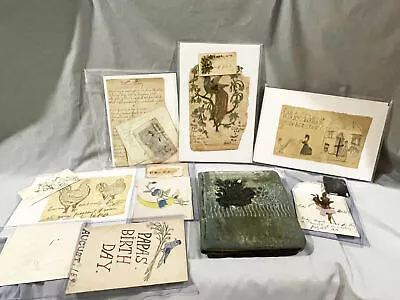 Group Of CHILD'S FOLK ART DRAWINGS - MEMORY BOOK + EXTRAS - 19C - PHOTO • $25