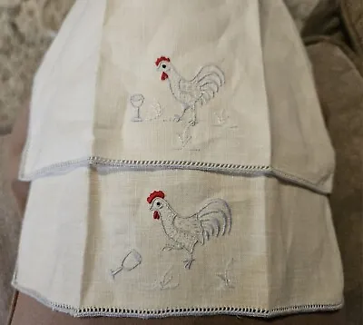 Set 2 Vintage Madeira Embroidered Chicken Rooster Cocktail Napkins • $14