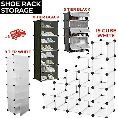 TIER SHOE RACK STORAGE ORGANISER STAND SHELF PAIRS SHOE TRAINERS Cube DIY UK • £18.99