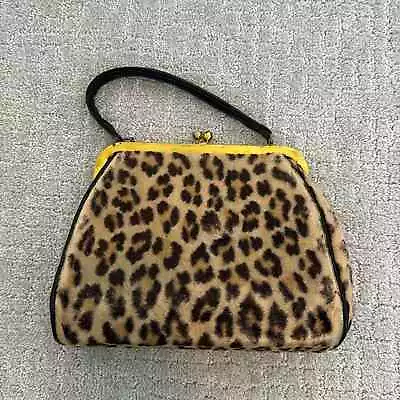 VTG Faux Cheetah Leopard Granny Clutch Clasp Handbag Purse Frame • $69