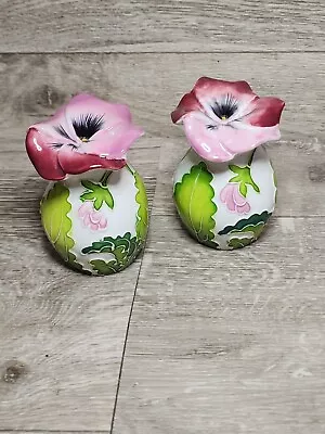 Blue Sky J Mccall  Icing On The Cake  Floral Salt & Pepper Shakers Green Pink • $23.75