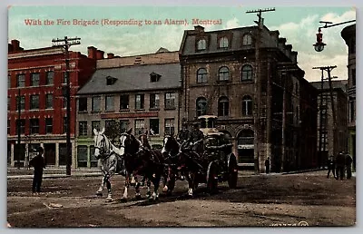 Postcard Responding To Alarm Horse Drawn Fire Truck Montreal Canada *C7408 • $7.50