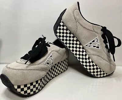 RARE Volatile Platform Sneakers Checkered Cab Suede Y2K Size 8 Beige Black • $72.70