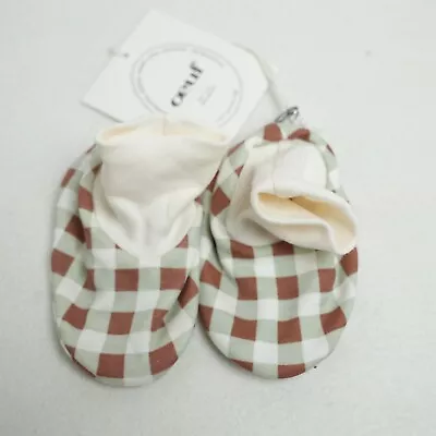 Oeuf Sage Gingham Baby Booties Infant Newborn Girls Boys Shoes Slip Boots • $12