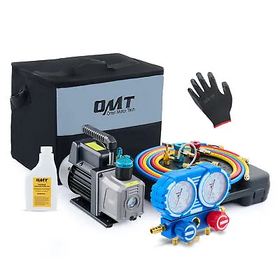 OMT Combo 35CFM 1/4HP Air Vacuum Pump HVAC + R134 Tap AC A/C Manifold Gauge Set • $96.99