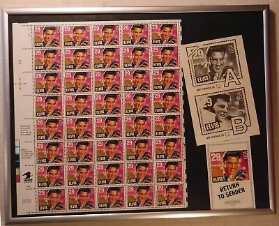 Framed Sheet Of Elvis 29 Cent Stamps / Sticker / Ballot 14.5 By 11.5 Inches • $29.99