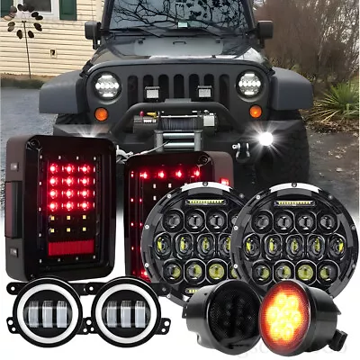 7  LED Headlights Fog Lights Turn Tail Lamp Combo For Jeep Wrangler JK 2007-2018 • $174.99