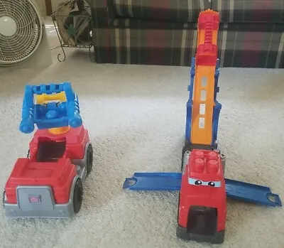 Mega Blocks First Builders Fast Tracks McQueen Car Racing Rig & Fire Truck Combo • $9.99