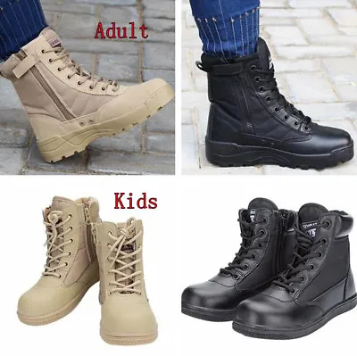 Kids Adult Military Tactical Deploy Men Boot Outdoor SWAT Boots Duty Work Shoes • $48.06