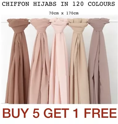 Chiffon Scarf Hijab High Quality Elegant Sarong Shawl Wrap Plain Maxi Soft • £3.89