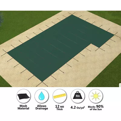 GLI Secur-A-Pool Mesh Rectangle Swimming Pool Winter Safety Cover W/ Right Step • $1127.77