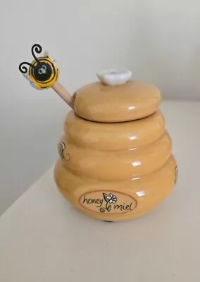 Vintage Honey Miel Bee Hive Honey Pot With Dipper Used • $15