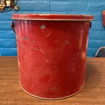 Vintage Minnow Bucket With Wood Handle Painted Red • $39.99