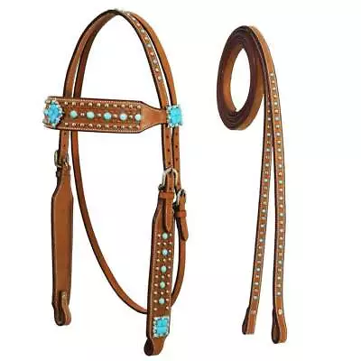 Tahoe Tack Turquoise Spotted Leather Western Headstall With Matching Split Reins • $49.95