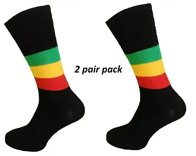 £9.99 • Buy Mens 2 Pair Pack Of Rasta Striped Retro Socks