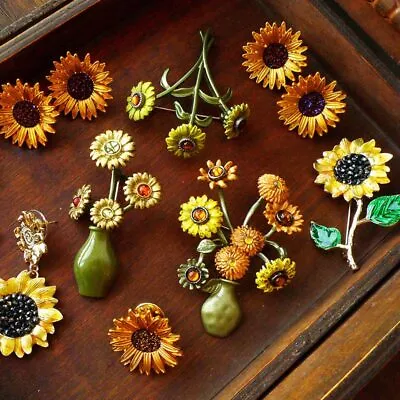 Vintage Sunflower Enamel Brooch Antique Flower Pins Brooches Woman Party Jewelry • $7.99