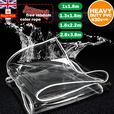 430GSM Clear PVC Tarp Waterproof Heavy Duty Transparent Tarpaulin With Eyelets • £32.99