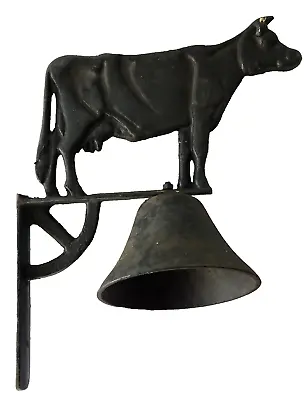 LARGE Vtg Cast Iron Dinner Farm Bell Black Cow Wall Mount Farm Cottage Core READ • $10.99