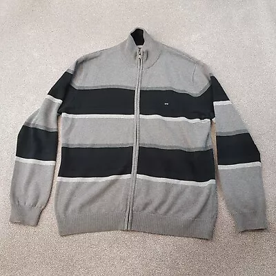 Eden Park Mens Cardigan XL Grey Stripes Zip Track Jacket Outdoor Sweater Paris • £19.99