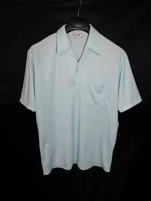 Vintage 70s Resort Ware M L Light Blue Shirt Short Sleeve V Neck Mens Pullover • $25.27