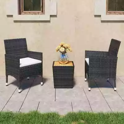 3 Piece Garden Bistro Set Poly Rattan And Solid Wood Black • £147.99