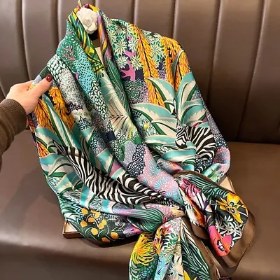 100% Silk Scarf In Multicoloured Jungle / Zebra Print • £15
