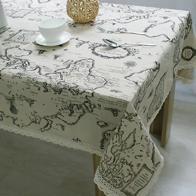 Map Pattern Rectangle  Tablecloth Dining Tea Table Cloth Cover Decor • £7.38