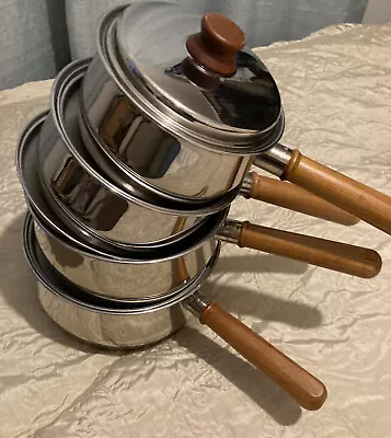 £38 • Buy Prestige Saucepans With Copper Base Bottom Wooden Handles