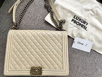 Chanel 13P Le Boy Large Maxi Bag In Beige With Antique Gold Hardware • £2200