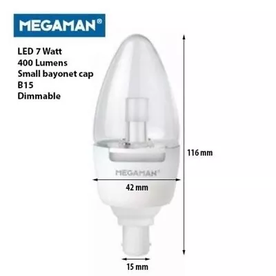 Megaman 143277 7W 240V SBC/B15 Warm White LED Dimmable Clear Candle Lamp • £9.99