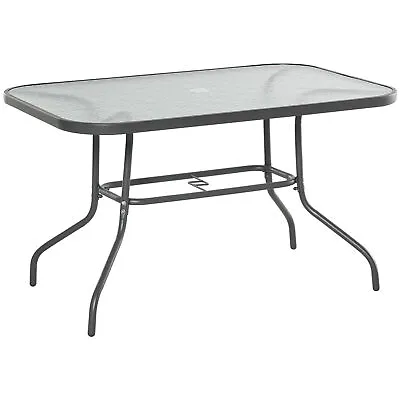 Outsunny Metal Garden Dining Table Outdoor Patio W/ Glass Umbrella Hole • £57.99