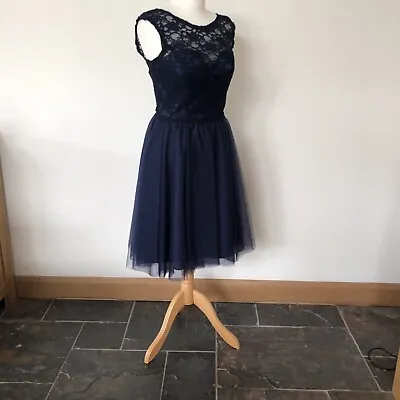 Mori Lee Navy Lace & Tulle Prom Evening Dress - UK 10 • $18.67