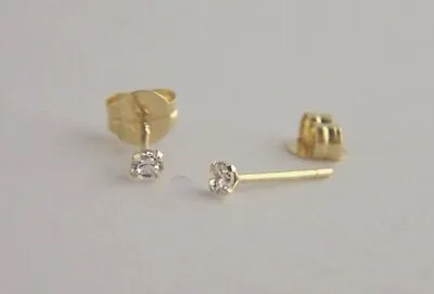 9ct Gold Extra Tiny Small 2mm Clear White Round CZ Studs Earrings Kids Girls BOX • £13.99