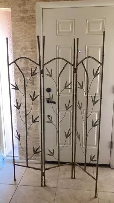 Mid-Century Faux Bamboo Metal Painted 3-Fold Screen • $1250