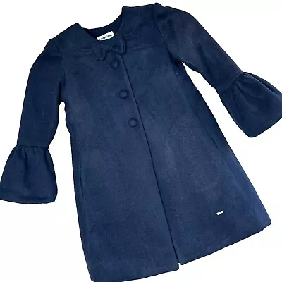 Mayoral Coat Girl's Jacket Navy Blue Pleated Dress Pea Coat Girl's Size 6 Bell • $43.75