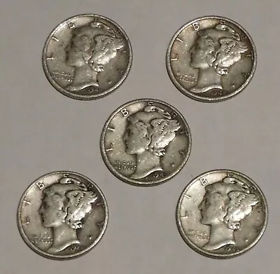 Silver Mercury Dimes - Set Of 5 - 1941/1942/1943/1944/1945  [Set 05] • $15