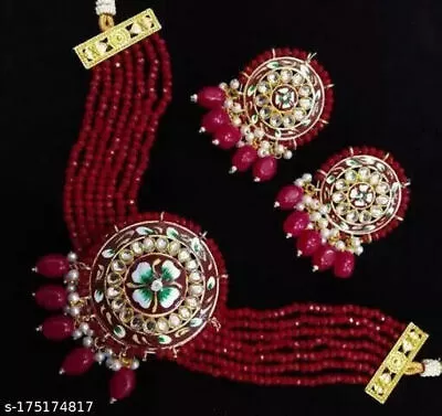 Indian Bollywood Gold Plated Kundan Choker Bridal Necklace Earrings Jewelry Set • $32.97