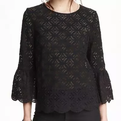 H&M Black Sheer Diamond Lace Flare 3/4 Sleeve Blouse • $16