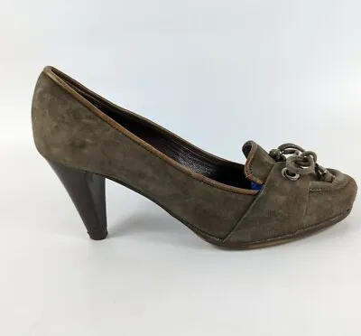 Manas Lea Foscati Taupe Suede Mid Heel Shoes Uk 3 Eu 36 • £27.99