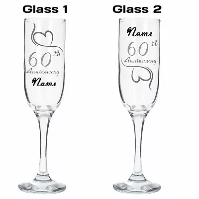 £14.99 • Buy Personalised Diamond 60th Wedding Anniversary Gift - 2 Engraved Champagne Flutes