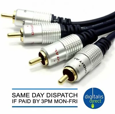 £4.99 • Buy Pro Audio Metal 2 X RCA Phono Plugs To Plugs Cable Lead Gold 1m,2m,3m,10m