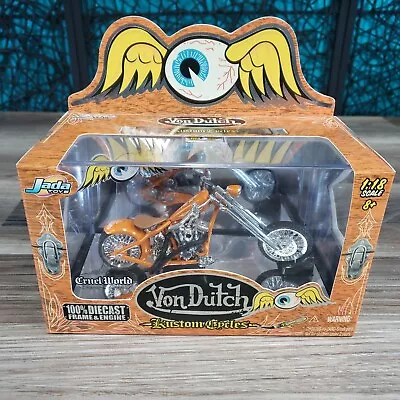 Jada Toys Von Dutch Kustom Cycles CRUEL WORLD DIE-CAST ORANGE 1:18 NEW 2004 • $19.99